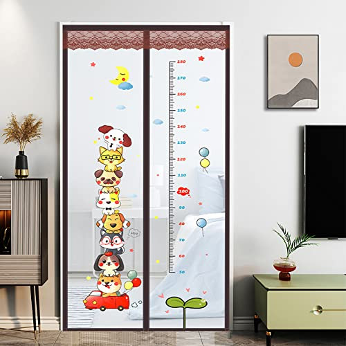 SLDAGe Fliegengitter Balkontür mit Rahmen Ohne Bohren,Selbstklebende Fliegengitter mit Cartoon Tiermustern,Magnetisches Fliegengitter Balkontür,Insektenschutz Schiebefliegengitter,100x205cm(W x H)