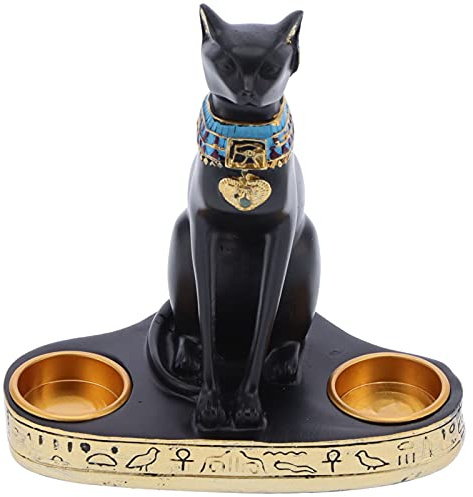 Tomotato Statua della Dea Bastet del Gatto Egiziano, 16x20cm Portacandele da Collezione in Statuetta da Collezione della Dea del Gatto Bastet Antico Egitto per La Decorazione