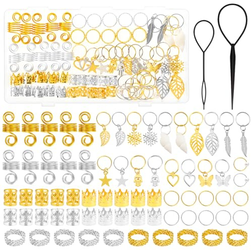 MELLIEX 70 Pezzi Anelli Dreadlock Capelli Stili Multipli Treccia Accessori Capelli per Trecce Metallo Polsini - Argento e Oro