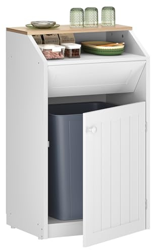 YATINEY Trash Cabinet, Freestanding Trash Can Cabinet, Wooden Recycling with Flip Door, 10 Gallon Hidden Kitchen Garbage Can for Kitchen, Living Room, White WB01WT