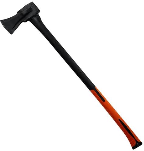 HRB Axt – klyvat härdat stål, lämplig för vedklyvning, överlevnadsyxa med ergonomiskt handtag (svart/orange, 2,85 kg)