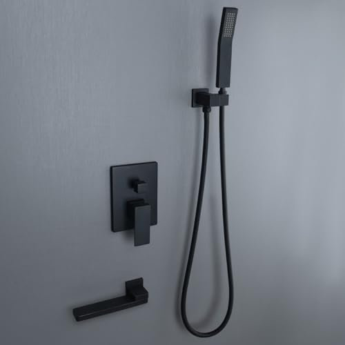 Badewanne Armatur Unterputz Badewannenarmatur mit Handbrause Schwarz Einhebelmischer Dusche Faltbar 180 Badewannen Mischbatterie Messing für Badezimmer