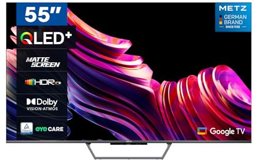 Metz TV 55 QLED+, 55MQE7600Y Smart TV 4K UHD con Google TV, Matte Screen, Eye Care, Flicker-Free, Auto Ambient Light Sensor, HDMI, HDR Wi-FI, HDMI, USB, DVB-T2/S2, CI+