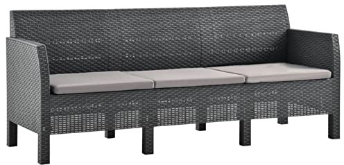 ShGaxin 3-Sitzer Gartensofa mit Kissen, Gartenlounge, Garden Sofa, Balkonmöbel, Gartenmöbel, Loungemöbel, Anthrazit PP Rattan