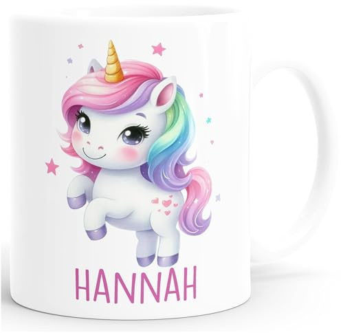 SpecialMe® Kindertasse aus Keramik personalisiert mit Namen Tiermotive Katze Hund Pferd Geschenk für Jungen Mädchen Weiss standard