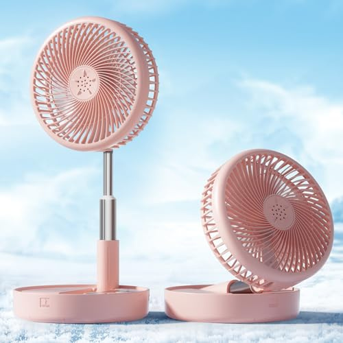 Primevolve Battery Operated Fan,Portable Rechargeable USB Floor Table Desk Fan with Adjustable Height, 4 Speed Settings Pedestal Fan for Bedroom Camping Travel,Pink 7.7