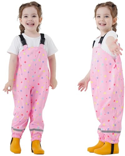 Fewlby Waterproof Trousers Kids, Rain Trousers Boys Girls Waterproof Bib Overalls Toddler Rain Pants Wind and Waterproof Mud Pants Cartoon Rainwear for Outdoor Play