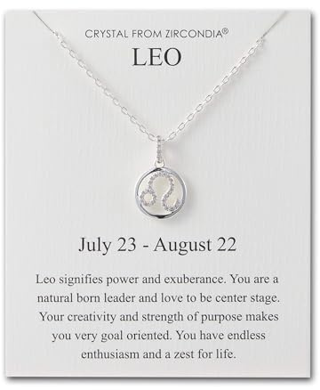 Philip Jones Collana con segno zodiacale Leone e biglietto di citazione con cristalli di zirconio