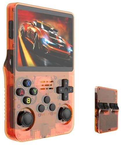 R36S Console per videogiochi portatile retrò, schermo IPS da 3,5 pollici, scheda TF da 64 g, oltre 10.000 giochi, console di gioco portatile, con sistema Linux open source (arancione)