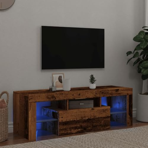 Gecheer Meuble TV Lumières LED Bois Ingénierie Vieilli 120x36,5x40 cm, Meuble de Salon Moderne, Support Mobilier Aparador Étagère Salon Séjour Chambre Décoration