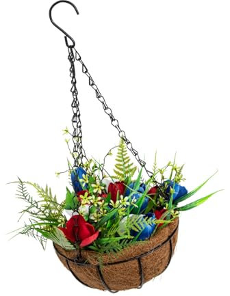 CIMAXIC Cesta Colgante De Tulipanes Decoración De Flores Artificiales Cesta Colgante De Flores para Jardín o Terraza