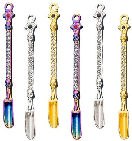 6PCS Mini Shovel Spoon Medicine Spoon Mini Snuff Small Spoon Powder Pendant Metal Spoon for Spice Jars Small Salt Pendant Necklace Ring