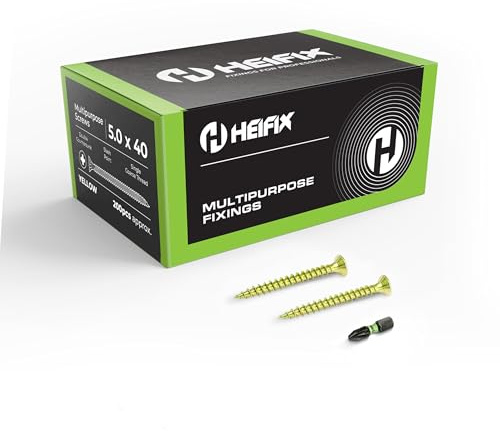Heifix Lot de 200 vis à bois Pozi à double tête fraisée - Embout de vis inclus (200, 5 mm x 40 mm)