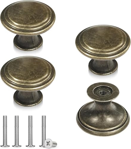 YeeXiang Vintage Cabinet Knobs, 4 PCS Drawer Knobs 30mm Round Cabinet Door Knobs for Kitchen Living Room Bedroom Bathroom Furniture