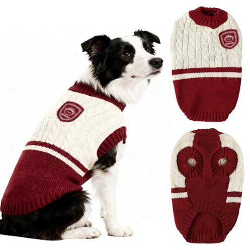Hundtröja vinter, FainFun Preppy-stil husdjurströja, katttröja, lämplig för små, medelstora hundar, katter, tröja hund jul, hundtröja stor (röd, L)