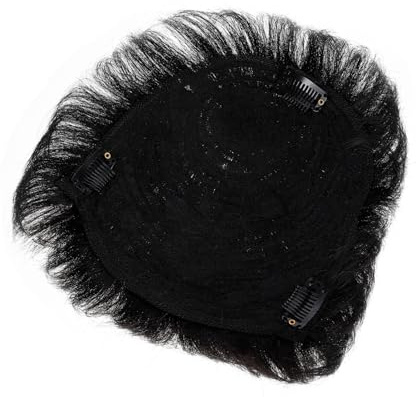 BESTYASH Toupet Uomo Naturale Nero con Clip Patch Invisibile senza Cuciture Ricambio Lisci Traspirante e Confortevole per Coprire Calvizie Quotidiano e Feste