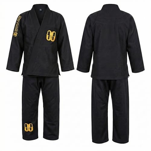 GRAPPLE GEAR BJJ Gi Kimono Brazilian Jiu Jitsu Kids Uniform 350 GSM Pre-Shrunk Kid’s Gi for Training & Competition - Cotton & Polyester Blend - BJJ Gi in Black Gi Color & M0 Size