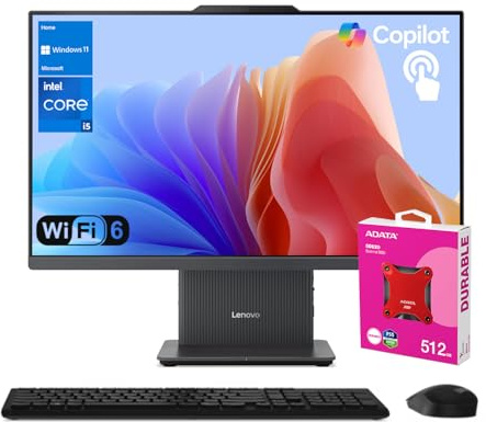 Lenovo IdeaCentre I 24 FHD Touchscreen All-in-One Business Copilot AI Desktop, Intel Core i5-13420H, 32GB DDR5 RAM, 1TB SSD, Wi-Fi 6, W11H, Wireless KB & M, Bundle with ADATA 512GB External SSD