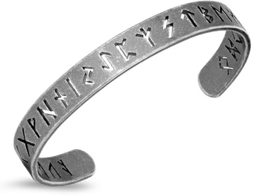 PiercingJak Herren Armband Wikinger Runen Armreif aus Edelstahl 10mm breit Armspange Offen Charm-Armband Manschettenarmband Nordisches Talisman Schmuck Amulett für Männer Freund Vater Bruder