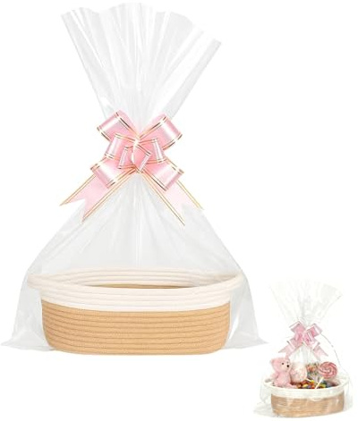 Panier tressé pour cadeaux,Panier Cadeau Vide,Panier de rangement tressé avec sacs cadeaux et rubans,Panier Cadeau de Mariage,Anniversaire,Action de Grâce et Noël(kaki)