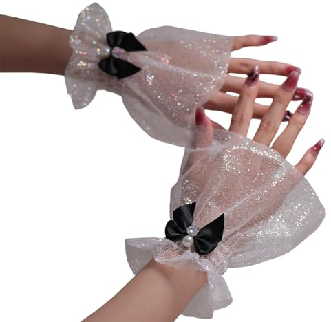 KMGDM Prinzessinnen-Glitzer-Schleifen-Handgelenkmanschetten für Nägel, Fotografie, atmungsaktiv, durchsichtig, elastisch, Mode-Accessoires