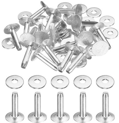 QUARKZMAN 20pcs Remaches Y Arandelas De Aluminio 10x3.3x14mm Plateado | Remaches Macizos, Para Cuero, Acabado Abolsillado, DIY Manualidades, Cinturones Carteras Collares