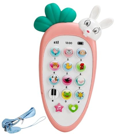 Spielzeugtelefon – Karottenförmiges elektronisches Gerät mit mehrfarbigen Lichtern, Musikfunktionen, beruhigender Beißring, Handys, Spielzeug für Kinder, Lernen, Lernen, Entwicklungsgeräte für Kinder