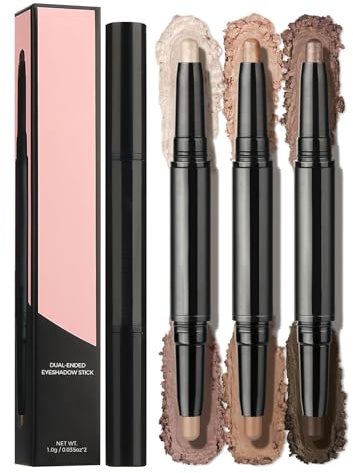 Lidschatten Stift 3er Set, Doppelseitiger Eyeshadow Stick mit Pearl Shimmer und Putty Matte, Cremiger Lidschattenstift, Wasserfest und Wischfest für Präzises Augen-Make-up