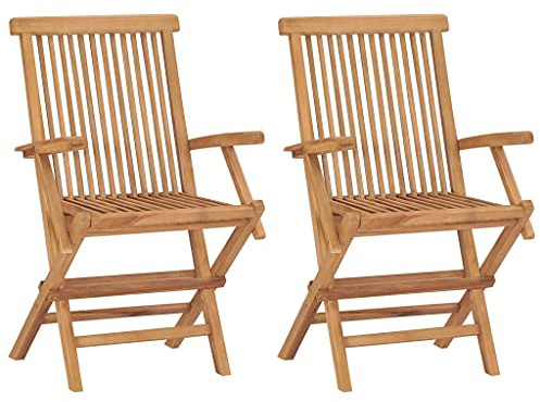 Mokuyary Fällbara trädgårdsstolar, set om 2, massivt trä, teak, balkongstol, terrassstolar, matstolar för terrass, trädgård, balkong – C
