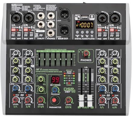 Mixer audio, Mini Mixer Audio A 6 Canali Console Di Missaggio Audio 48V 99 DSP Tavolo PC USB Professionale Registra Riproduzione