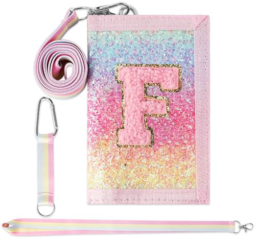 GmeDhc barn bröstväska, barnplånbok flickor rosa bokstäver A-Z, flickplånbok med snodd och upphängningsspänne, plånbok för upphängning skolväska för flickor, F, 12 x 9 x 2.5 cm, Modern