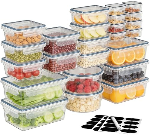 24 Pezzi Contenitori Ermetici per Alimenti, Recipiente Tenuta Stagna con 24 Coperchi, Contenitore Plastica Impilabili, Scatola per Cucina, Dispensa, Credenza, Microonde, Congelatore, Lavastoviglie