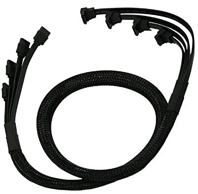 Nanoxia 900100033 SATA 3.0 4-Fach Anschlusskabel, Abgewinkelte Stecker, Sicherheitslasche, 73-77-81-85 cm, Schwarzer Sleeve
