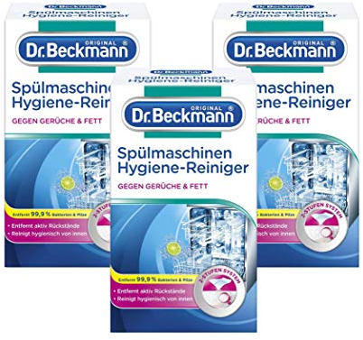 Dr. Beckmann Spülmaschinen Hygiene-Reiniger (3x 75 g) entfernt Rückstände, Fett und unangenehme Gerüche inkl. Spezial-Reinigungs-Tuch