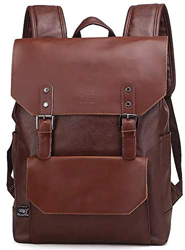 DokinReich Retro PU Leder Vintage Rucksack Wanderrucksack Hiking Backpack Damen Herren Schultertasche PU Rucksack für Camping, L, Kaffee