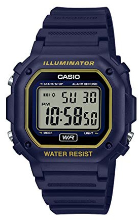 Casio Illuminator Stainless Steel Quartz Watch with Resin Strap, Blue/Yellow, 23.7 (Model: F-108WH-2A2CF), Blue/Yellow, Quartz Watch