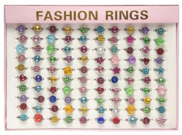 Schnooridoo 100 Kinderringe mit Glitzersteinen im Display Give Away Mitgebsel Kindergeburtstag Tombola