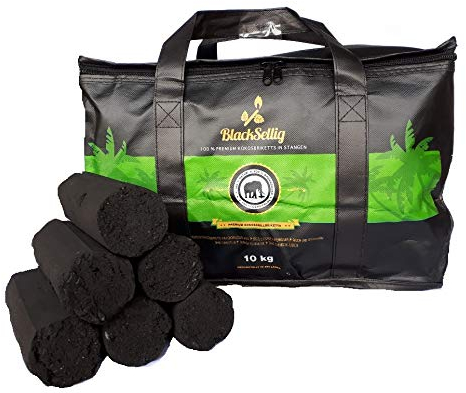 BlackSellig Beach Kokos Grillbriketts XXL | Reine Kokosnussschalen Grillkohle | umweltfreundlich | raucharm | extra Lange Brenndauer | Beach Cocos Stangen (10kg XXL Stangen)