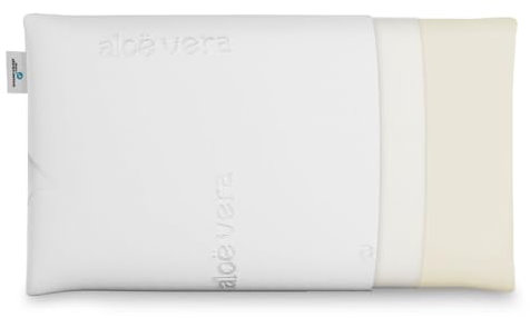 Almohada Visco Aloe Vera Agatha con Doble Funda, 70cm, Transpirable, Antiácaros, Termoregulable, Firmeza Media, Ergonómica, Perfecta Adaptabilidad a Cuello y Cabeza, Tejido Strech. Fabricada en España