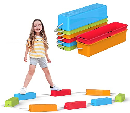 Special Supplies Stepping Stones for Kids Balance Beams 8 Set Non-Slip Textured Surface and Slip Resistant Floor Rubber Edges, Promote Agility, Strength, Active Play