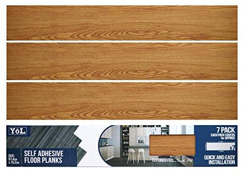 Floor Planks Tiles Self Adhesive Brown Wood Oak Vinyl Flooring Bathroom Kitchen - 8 x Packs of 7 6X36 (56 Planks)
