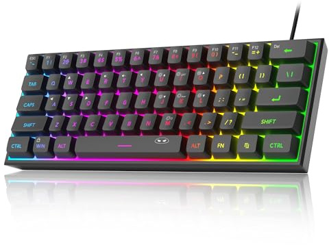 [UK Layout]MageGee TS91 Mini 60% Gaming/Office Keyboard,Waterproof Keycap Type Wired RGB Backlit Compact Computer Keyboard for Windows/Mac/Laptop