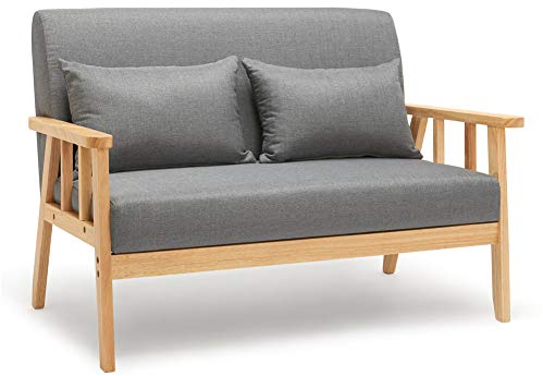 Mondeer Sofa, Sofa 2 Sitzer Sessel mit Kissen Massivholzrahmen Leinen Vintage für Schlafzimmer Wohnzimmer Büro,Dunkelgrau, 112 x 64 x 73 cm