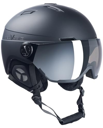 Black Crevice Skihelm Calgary I Skihelm mit Visier im Pilotenstyle I Skihelm Herren & Damen I Skihelm aus Polycarbonat I Atmungsaktiver Ski-Helm I Größenverstellbar