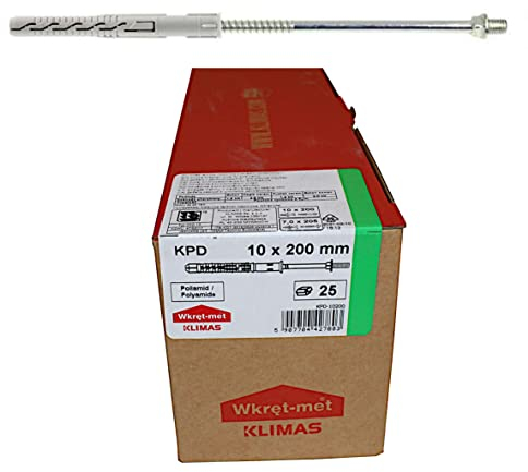 KPD Rahmendübel 10x200mm mit Schraube 7x205mm (Gewindekopf M8) Fallrohrhalter Schraubrohrschelle (25 Stück)