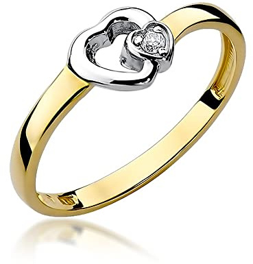 MARKO Damen Goldherzring mit 0,02Ct Diamant | 14 Karat Gold (585) | Goldring inklusive Box | Goldring für Frauen (Gelbgold, 61 (19.5))