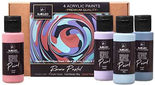 Nakleo Set di Vernici Acrilici per Dipingere, 4 Colori (60ml, 2oz) Rococo Pastel Blu Viola Rosa, Non Tossico e Opaco a Base d'Acqua, Forniture Artistiche DIY, Stencil Muro Legno Tessuto Carta