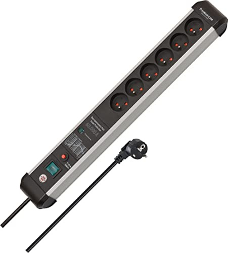 Brennenstuhl Premium-Protect-Line grenuttag x FRx 6-fack med spolskydd 60,00 A (3 m kabel, med strömbrytare, franskt plugin-system, tillverkad i Tyskland)