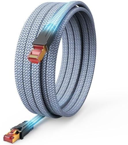 Snowkids Cat 8 Ethernet Cable 50 FT, Braided Heavy Duty High Speed Internet/LAN/Network Cable, 40Gbps 2000Mhz, Indoor and Outdoor Flat Patch Cord RJ45 Connector for Gaming, PC, Modem, Router