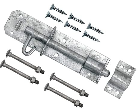 TERF® Heavy Duty Brenton Bolt Galvanised 200mm (8 inch) Strong Pad Bolt with Fixing Screw for Garden Sheds Garage Gate Lock Commercial Doors and Out House Doors - 200mm